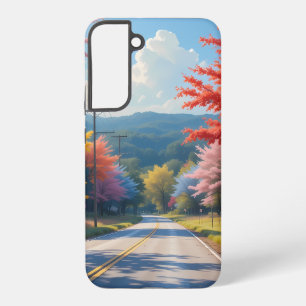 Coque Samsung Galaxy Paysage à l'aquarelle de route de campagne automna