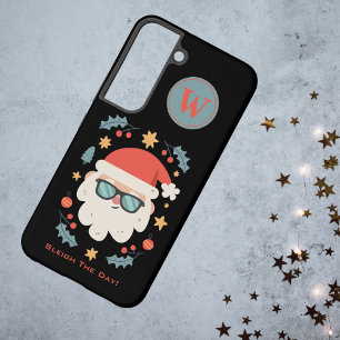 Coque Samsung Galaxy Père Noël Rétro Noël en Juillet Monogramme Initial
