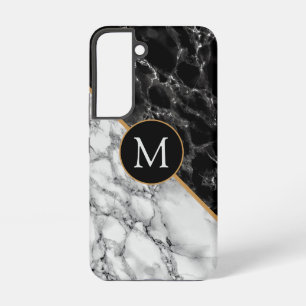 Coque Samsung Galaxy Personnalisé Votre Lettre Noir et Marbre blanc