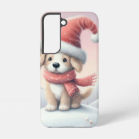 Petit chiot de Noël en chapeau santa