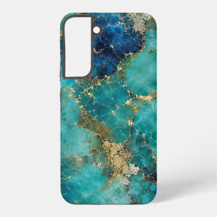 Coque Samsung Galaxy Pierre Turquoise de Luxe avec Veines d'Or Élégante