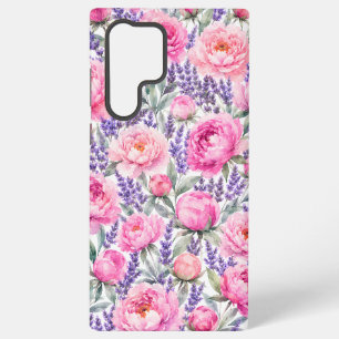 Coque Samsung Galaxy Pivoines roses & Lavande Motif floral aquarelle