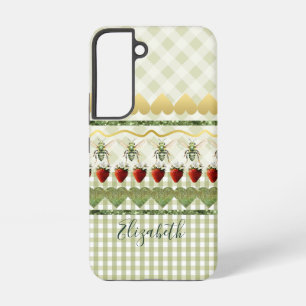 Coque Samsung Galaxy Plaid et carreaux verts féminins Cœurs d'abeilles 