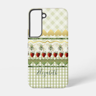 Coque Samsung Galaxy Plaid et carreaux verts féminins Cœurs d'abeilles
