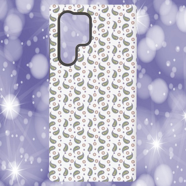 Coque Samsung Galaxy Points Fleurs Paisley Vert rose violet (A phone case with a green, pink, blue and purple paisley, flower and polka dot pattern.)