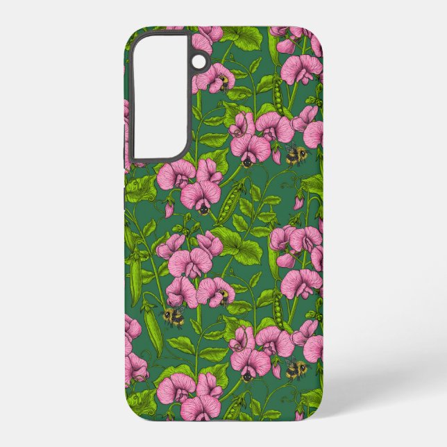 Coque Samsung Galaxy Pois doux et bourdons, vert et rose (Verso)