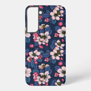 Coque Samsung Galaxy Pomme fleurit sur un bleu foncé