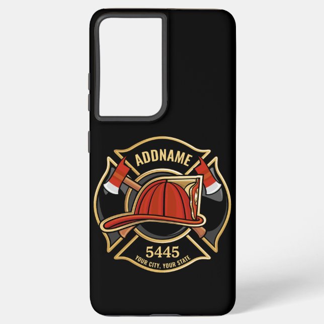 Coque Samsung Galaxy Pompier AJOUTER LE NOM Insigne du service de pompi (Verso)
