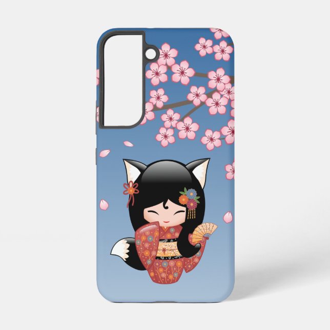 Coque Samsung Galaxy Poupée Kitsune Kokeshi - Black Fox Geisha Girl (Verso)