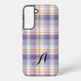 Coque Samsung Galaxy Purple Tartan Plaid Monogram Design