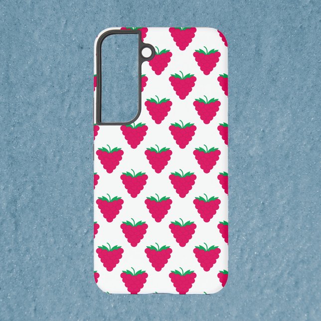 Coque Samsung Galaxy Raspberry Fruit Berry Pink Pattern (A phone case with a pattern of pink raspberries.)