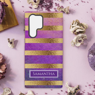 Coque Samsung Galaxy Rayures dorées métalliques sur fond violet 