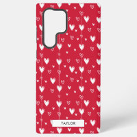 Red White Doodle Hearts Motif Nom personnalisé