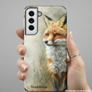 Coque Samsung Galaxy Renard de la forêt à l'aquarelle Nature Nom