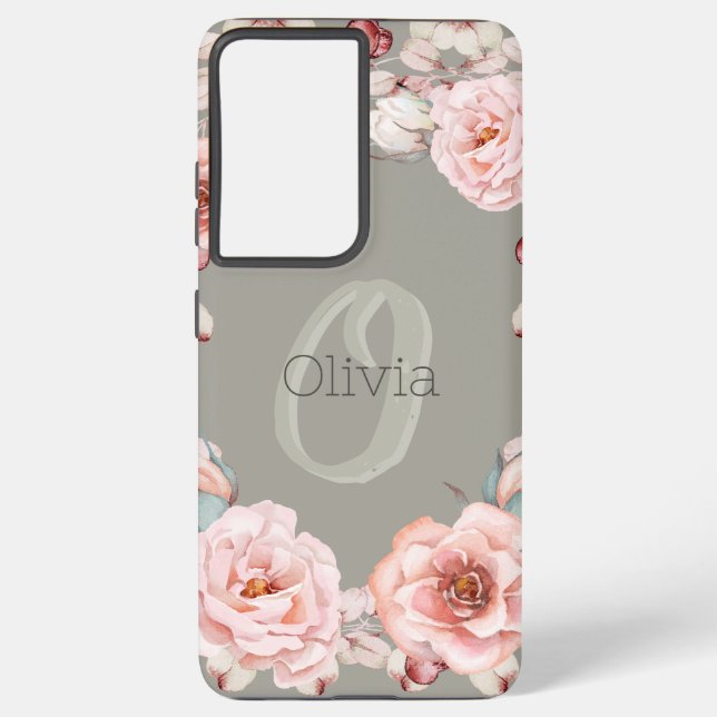Coque Samsung Galaxy Rose d'aquarelle Wreath personnalisée | Vert sage (Verso)