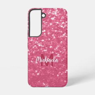 Coque Samsung Galaxy Rose faux paillettes scintillantes Monogramme rose