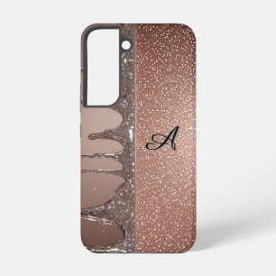 Coque Samsung Galaxy Rose Gold Pailleté Coulée Monogramme Nom Personnal