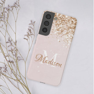 Coque Samsung Galaxy Rose Gold Pailleté Féminin Joli Nom Initial