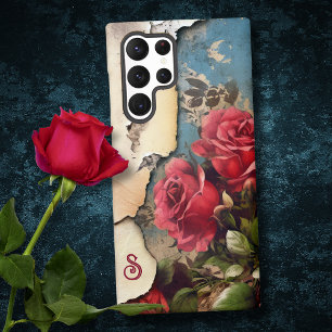 Coque Samsung Galaxy Roses Fanées sur Papier Déchiré et Endommagé avec