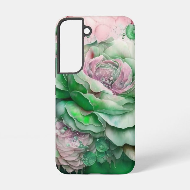 Coque Samsung Galaxy Roses géants verts et roses (Verso)