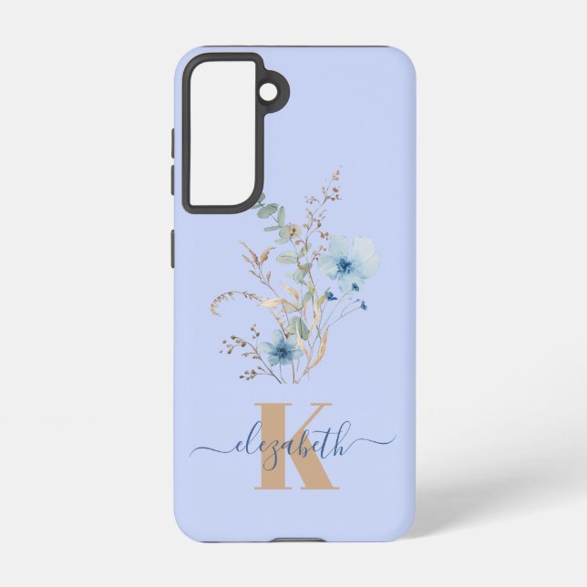 Coque Samsung Galaxy rustic dusty Blue watercolor flower bouquet (Verso)