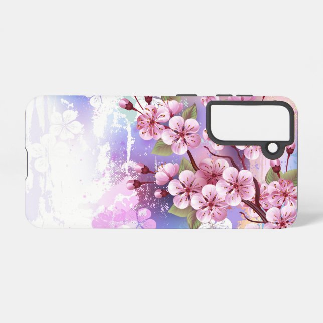 Coque Samsung Galaxy Sakura rose sur la peinture Arrière - plan (Verso Horizontal)