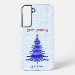 Coque Samsung Galaxy Sapin de Noël Moderne Bleu Personnalisé