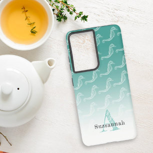 Coque Samsung Galaxy Seahorse Skeleton Motif Sea Green Monogramme Nom