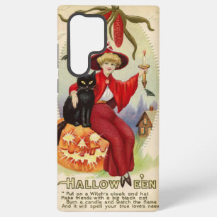 Coque Samsung Galaxy Sorcière d'Halloween vintage et chat noir