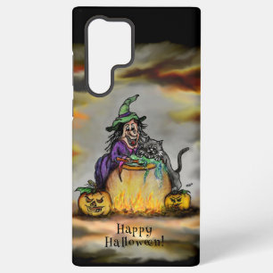 Coque Samsung Galaxy Sorcière et chat noir, Happy Halloween !