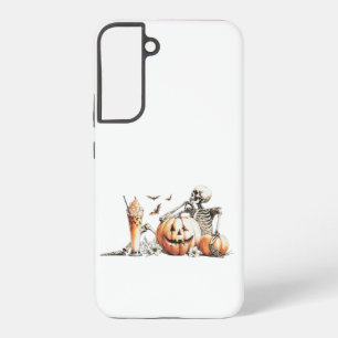 Coque Samsung Galaxy Squelette avec citrouille et boire. Halloween.