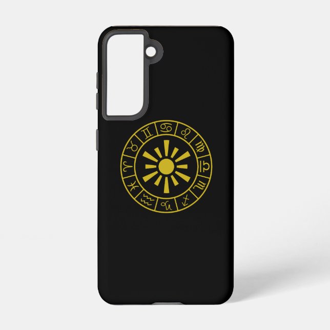 Coque Samsung Galaxy Symboles astrologiques Zodiac Roue+Or Soleil (Verso)