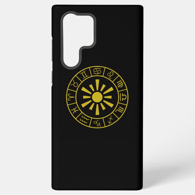 Coque Samsung Galaxy Symboles astrologiques Zodiac Roue+Or Soleil (Verso)