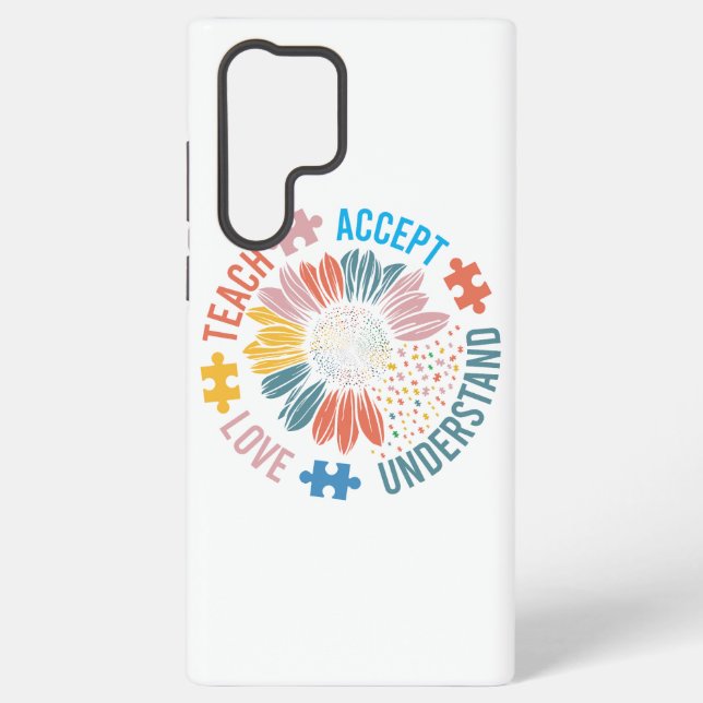 Coque Samsung Galaxy "Teach Accept Love Understand" Puzzle Piece Flower (Verso)