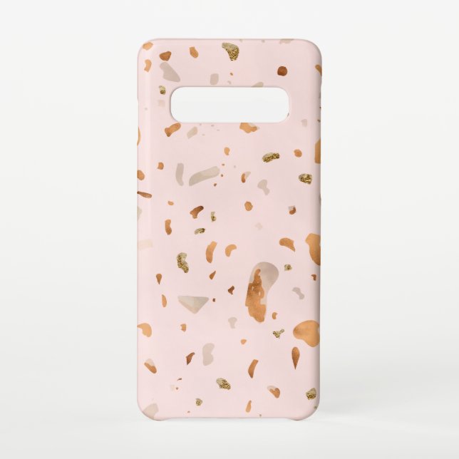 Coque Samsung Galaxy Terrazzo Rose Blush Avec Spots De Cuivre Or (Dos)