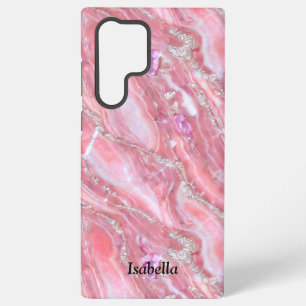 Coque Samsung Galaxy Texture de marbre rose faux avec paillettes argent