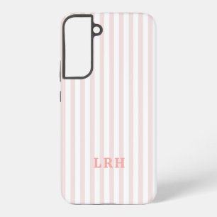 Coque Samsung Galaxy Tons de rose pêche et rayures vintage Monogramme
