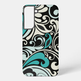 Coque Samsung Galaxy Tourbillons floraux turquoise Samsung S22 Coque