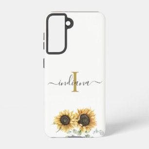 Coque Samsung Galaxy Tournesol Eucalyptus Monogramme Écriture Moderne