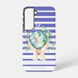 Coque Samsung Galaxy Trendy Faith Bleu Blanc Rayure Terre Mains Colombe