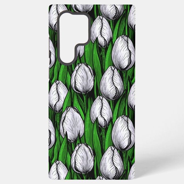 Coque Samsung Galaxy Tulières blanches avec feuilles verts (Verso)