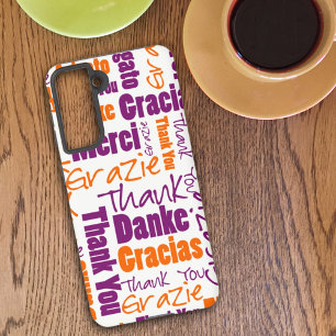 Coque Samsung Galaxy Typographie multilingue Orange Violet Merci