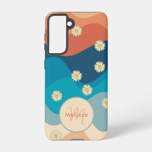 Coque Samsung Galaxy Vagues et marguerites colorées Motif Monogramme