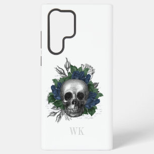 Coque Samsung Galaxy Vintage Gothique Marine Bleu Rose Monogramme crâne