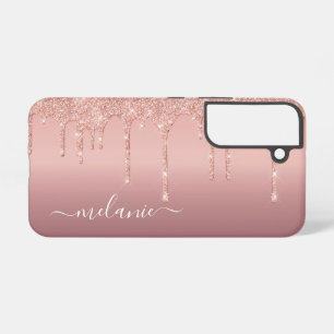 Coque Samsung Galaxy Votre nom Rose Gold Blush Paillettes Personnalisé