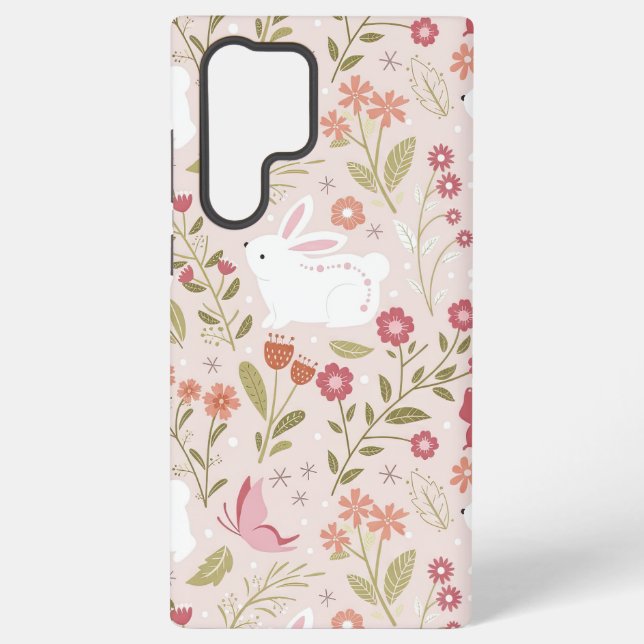 Coque Samsung Galaxy Whimsical Pink Rabbit and Floral Meadow (Verso)