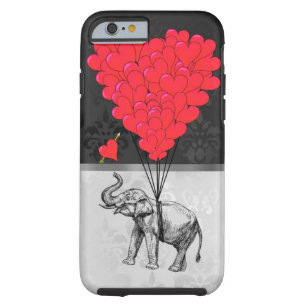 Coque Tough iPhone 6 Beau éléphant et coeur d'amour gris