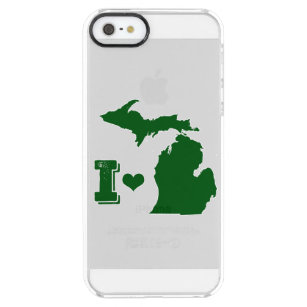 Coque iPhone Clear SE/5/5s Je coeur Michigan Green