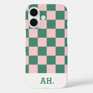 Coque verte rose rétro à carreaux pour iPhone 16