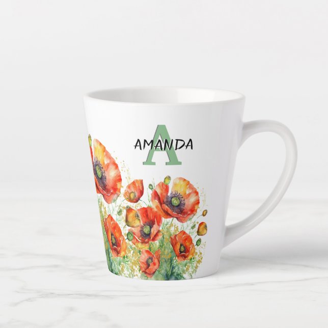 Coquelicots Rouges Joliment Brodé Mug Fleuris (Droite)